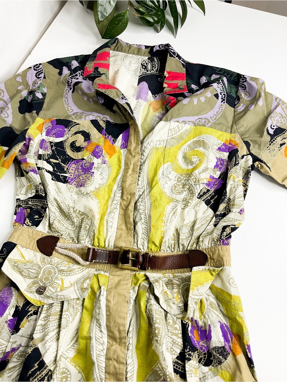 ETRO Vintage Italy Abstract Floral Print Dress — Multicolor